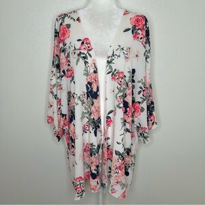 BOUTIQUE Womens White & Pink Floral Open Front Kimono Cardigan Plus Size 2X